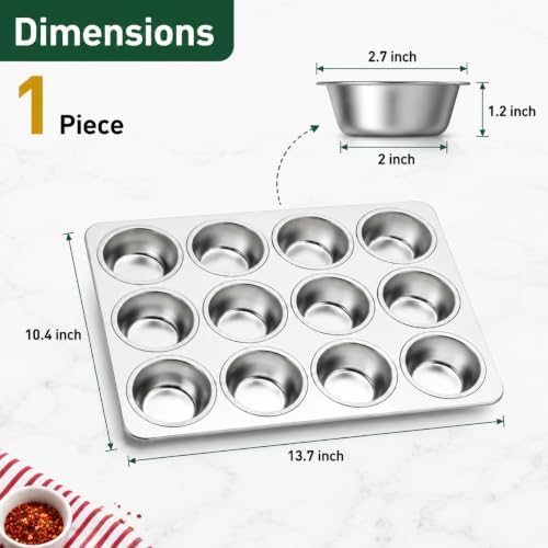 12-Cup Muffin Pan, Stainless Steel Cupcake Pan for Baking, 1-Pack