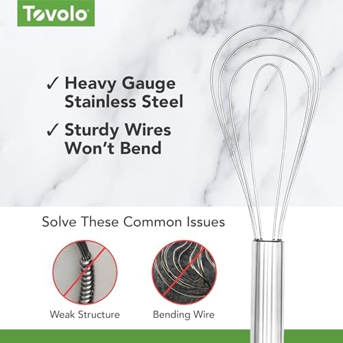 Tovolo Flat Whisk Stainless Steel 10” Gravy Whisk for Sauces Roux Batters, Large Kitchen Classic Dishwasher Safe Flat Bottom Whisker for Cooking Blending Mixing Stirring Whipping Beating Whisking