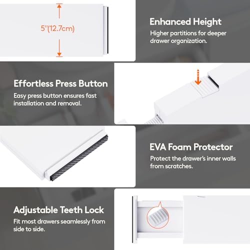 Lifewit 5" Tall Upgrade Drawer Dividers, Adjustable Deep Drawer Organizer