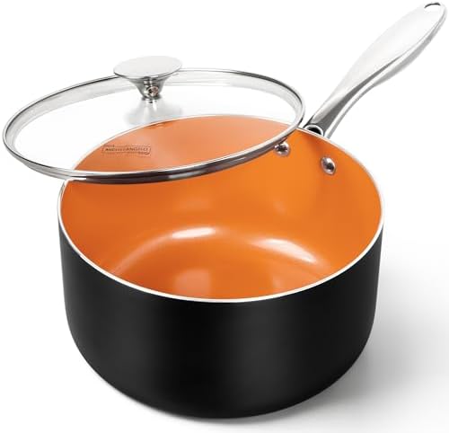 MICHELANGELO 4 Quart Saucepan with Lid - Ultra Nonstick Sauce Pan with Ceramic Coating, 4 Qt Non Stick Pot Induction Compatible, Copper
