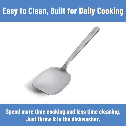 Misen Scraper Chef Spoon – Stainless Steel Cooking Spoon and Spatula Hybrid for Flipping Burgers Tossing Vegetables Scraping Pots Serving Casseroles and Everyday Kitchen Prep