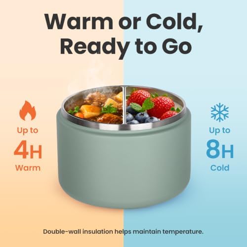 Pawtong 12oz Insulated Vacuum Food Jar with Buckle Lid Wide Mouth Soup Thermo for Hot Food Kids Leakproof Stainless Steel Lunch Container