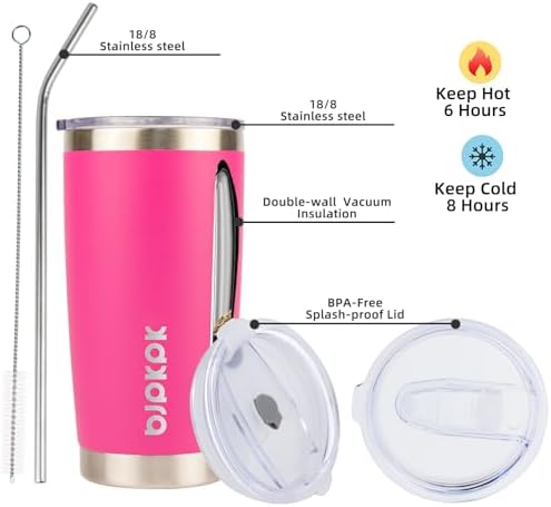 BJPKPK 20 oz Coffee Tumbler with Lid, Straw, Insulated Stainless Steel Mug