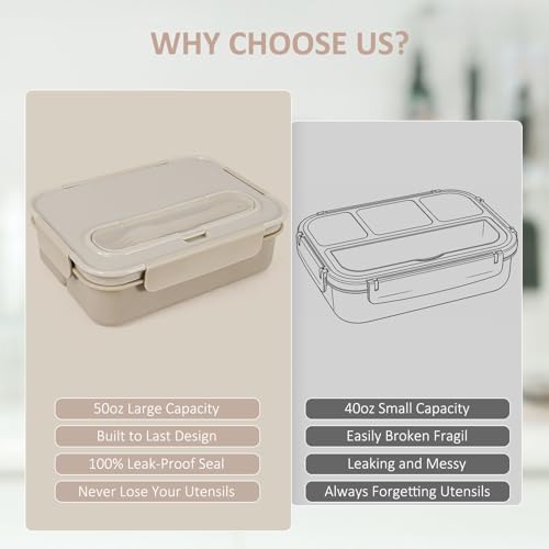 Caperci Bento Box Adult - 50 oz Large Lunch Containers for Adults and Teens
