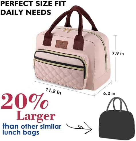 Genteen Insulated Lunch Box for Adult Women Office Work and Teen Girls School, Waterproof Leakproof Reusable Cooler Lunch Tote for Picnic Travel-Pink