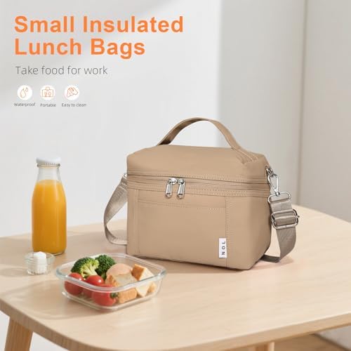 NOL 4L Insulated Lunch Bags for Women Cooler Bag Lightweight Nylon Waterproof Lunch Box for Work, Small, Khaki