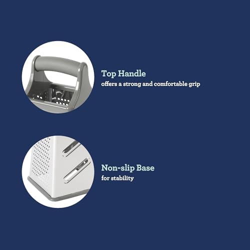 Oster Bluemarine 9-Inch 4-Sided Box Grater – Stainless Steel Cheese and Vegetable Grater, Kitchen Tool for Shredding, Slicing, Grating, Blue/Grey Handle
