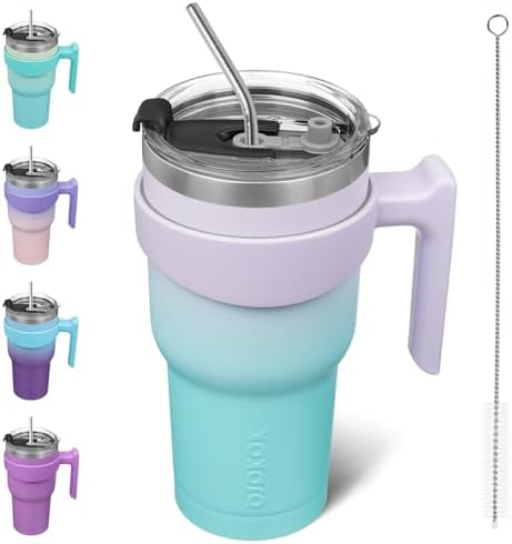 BJPKPK 30 oz Tumbler with Handle & Straw, Insulated Stainless Steel Mug