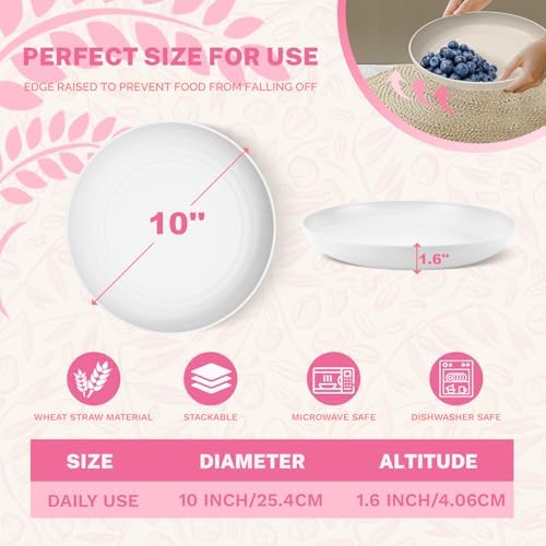 Homienly Deep Dinner Plates, Wheat Straw Plates 10 inch Set of 8, Unbreakable Plates for Kitchen, Kids, Lightweight Microwave and Dishwasher Safe Camping Plate Set for Salad, Dinner, Fruit - White