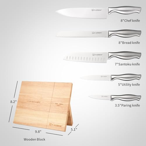 Kitchen Knife Set, 6-Piece German Steel Knife Set with Wood Magnetic Knife Holder Block Professional Chef's Knife with Sharp Blades and Hollow Handle