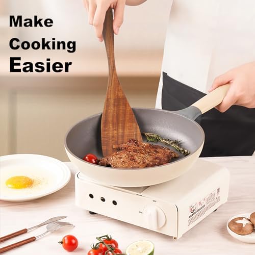 Jilla-hla Wooden Spatula Nonstick Turner Acacia Wood, Long Handle Flat Frying Spatulas Handmade for Kitchen Gifts, Ideal Cookware Utensils for Cooking Eggs, Fish, Pancakes