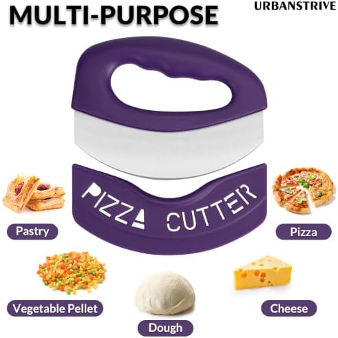 Urbanstrive Heavy Duty Stainless Steel Pizza Cutter with Cover, Super Sharp Blade Pizza Knife Pizza Cutter Rocker, Perfect Kitchen Gadgets for Pizza Cutting Home Essentials (Purple)