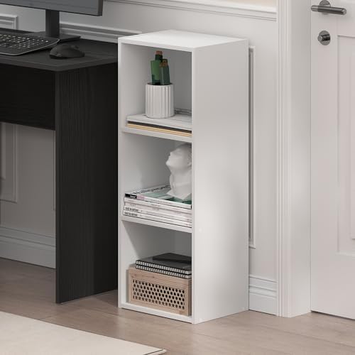 Furinno LUDER Book Shelf, 3-Cube Bookshelf, Bookcase with Open Shelves, 9.3 x 12 x 31.5, Easy Assembly, for Living Room, Bedroom, Home Office, White
