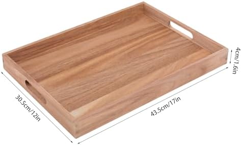 Wooden Serving Tray with Handles (17 Inches) – Decorative Serving Trays Platter for Breakfast in Bed, Lunch, Dinner,Ottoman, Appetizers, Patio, BBQ,Coffee Table, Party (Acacia)