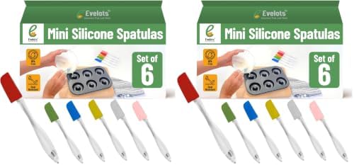 Evelots Set of 6 Mini Silicone Spatulas for Kitchen Cooking & Baking, Small Silicone Cooking Utensils, Heat Resistant BPA Free - Up To 446 Degrees (Pack of 2)