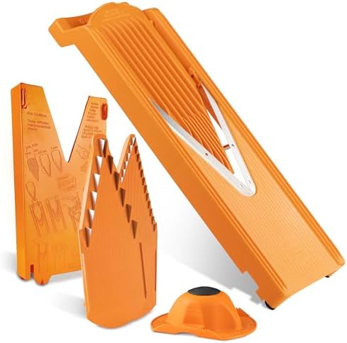 Mandoline Food Slicer Börner V3 (Starter Set) by Reston Lloyd • V-Slicer with Blade Storage & Safety Food Holder • Made in Germany • Fruit & Vegetable Chopper • Multiple Settings: Orange