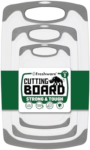 Freshware Cutting Boards for Kitchen, Chopping Board 3-Pack with Different Sizes, Juice Grooves and Non Slip Handles - Reversible, Large Cutting Board Set - Dishwasher Safe - Gray