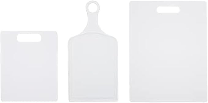 Farberware 3-Piece Plastic Cutting Board Set, Dishwasher-Safe Poly Chopping Board for Kitchen with Paddle, Charcuterie Board Set, White