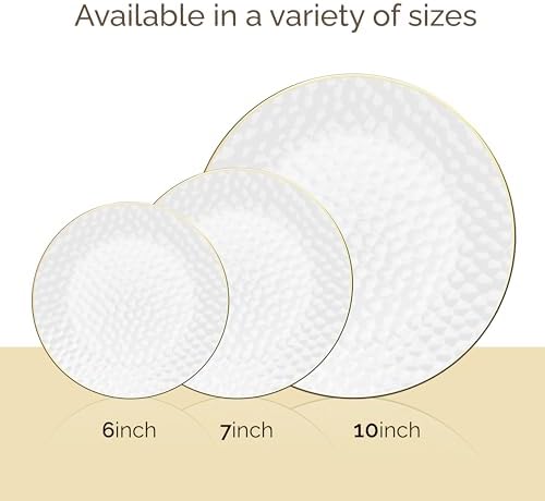 R-kay 100 Pack Clear Plastic Plates - 6.25 IN Hammered Gold Rimmed Sturdy, Durable And Extra Heavy duty Gold Plastic Dessert Plates Disposable - Ideal For Appetizer And And For Desserts.