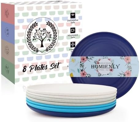 Homienly Wheat Straw Mini Plates | For Dessert, Appetizer, Breakfast & Snacks | Long-lasting Plastic Plates & Salad Plates Collection -8-Pack Small Plate Set -Island Series