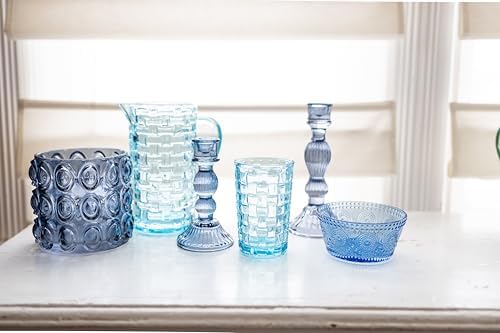 Vintage-Inspired Codi Glass Decorative Serving Bowl, 7" x 2.75", Sky Blue