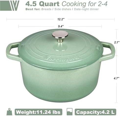 VORRINGARD Enameled Cast Iron Dutch Oven Pot with Lid, for Bread Baking, Round Bread Oven- include Sourdough Bread Baking Supplies set, 4.5QT, Sage Green