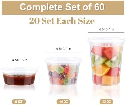 Clawsoff 60 Sets Deli Containers with Lids Disposable Plastic Food Storage