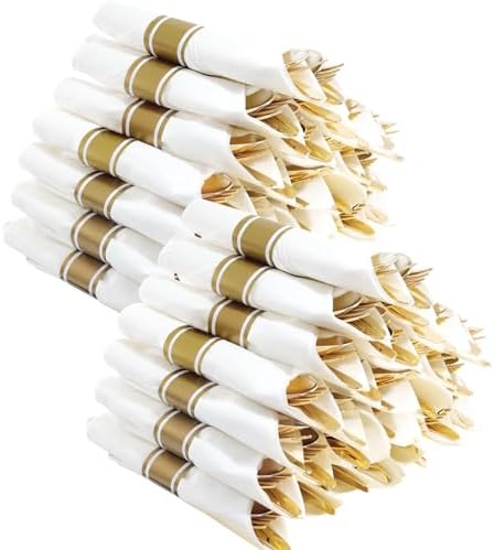 400PCS Gold Wrapped Silverware Disposable Fancy for Parties Weddings