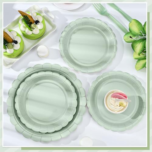 NatNarr 30 Pk Appetizer Cake Cockatil Plates 7" Scalloped Sage Green Plates