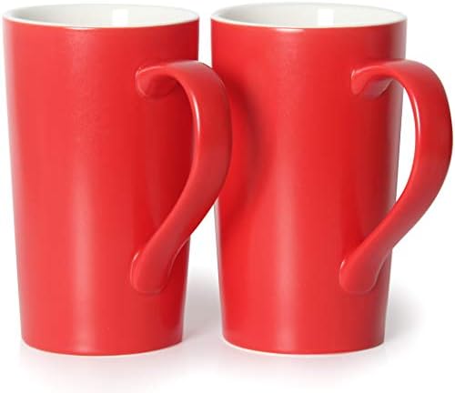 20 oz Large Coffee Mugs, M007 Tall Ceramic Cup with Handle for Dad Men, Set of 2, Christmas Red