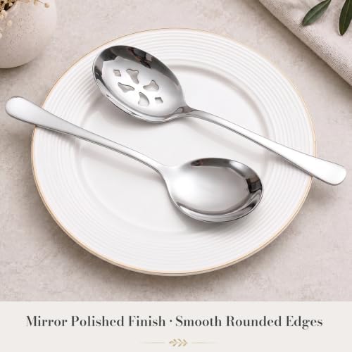 10" Large Serving Spoons Set, 4 PCS 2 Solid & 2 Slotted