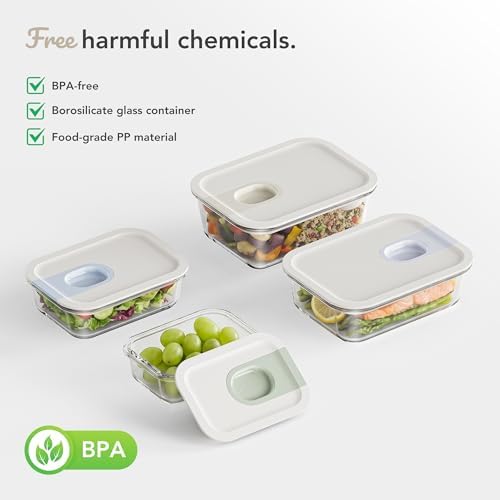 GENICOOK 4 Pack Glass Meal Prep Containers with One-Hand Slid BPA Free
