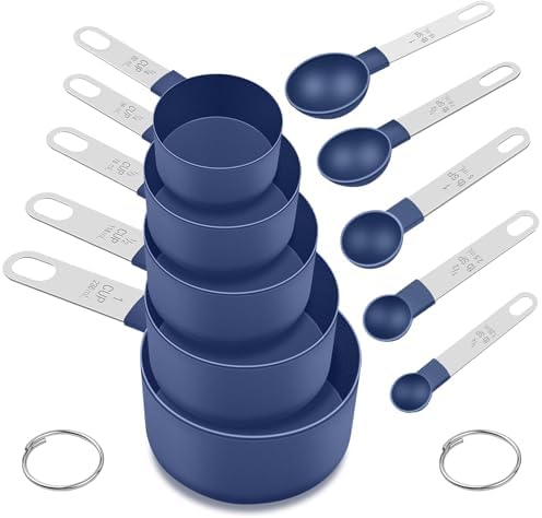 Measuring Cups and Spoons Set, 10-Piece with Stainless Steel Handles, Blue