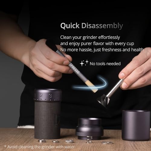 1Zpresso J-Ultra Manual Coffee Grinder Iron Gray, Conical Burr, Foldable Handle, Magnet Catch Cup Capacity 40g, Numerical Adjustable Finely Setting, Faster Grinding Efficiency Ideal for Espresso
