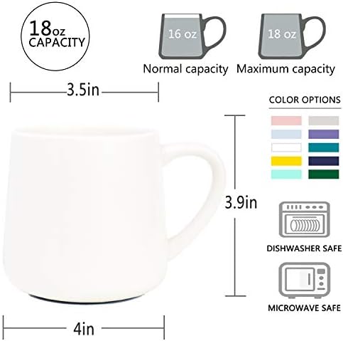 Bosmarlin Glossy Ceramic Coffee Mugs Set of 2, Tea Cup for Office and Home, 18 oz, Suitable for Dishwasher and Microwave(White, 2)