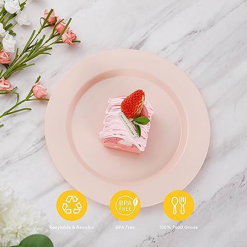 Goodluck 200PCS Disposable Pink Plastic Plates, Heavy Duty Disposable