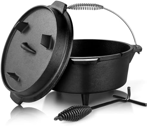 Leonyo 5QT Camping Dutch Oven with Lid Lifter, Pre-Seasoned & Cast Iron