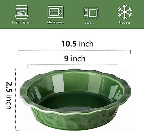 Vicrays Ceramic Pie Pan - 9 Inch Round Fluted and Deep Pie Dish for Tart Pizza Quiche Pot Pies Cake - Reactive Glaze (Green)