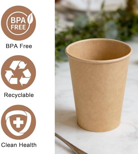 BYSNOW 200 Pack 10 oz Kraft Paper Cups, Disposable Coffee Hot Water Cups