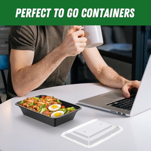 50 Pack (100-Piece) 32 oz Meal Prep Containers with Easy Open Lids, Black