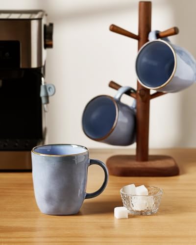 famiware Coffee Mugs Set of 4, Ocean Square 13oz Coffee Cup Set with Handle