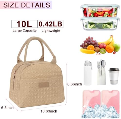 Joymee Lunch Bag Women Insulated Lunch Box Reusable Leakproof Large Spacious Cooler Tote for Women Men Adult for Work Office Travel Picnic -Khaki