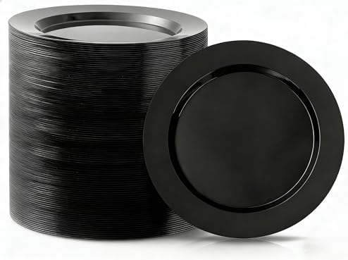Bestluck 100PCS Black Plastic Dinner Plates 10 Inch for 100 Guests