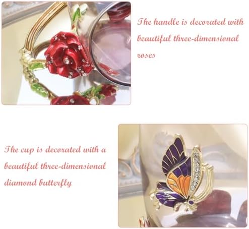 Flower Tea Cup ,Butterfly Rose Clear Glass Fancy Coffee Mug with Spoon,Gift Box for Her Mom Wife Grandma Girls Friends Valentines Christmas Birthday Present Idea for Juice,Hot And Cold Drinks Use