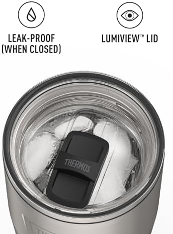 THERMOS Icon Series 24oz Stainless Steel Tumbler with Slide Lock Lid, Leakproof, Fits Cupholder, Dishwasher Safe, Griptec™ Non‑Slip Base, Keeps Drinks Hot 6 Hrs/Cold 22 Hrs, Matte Stainless Steel