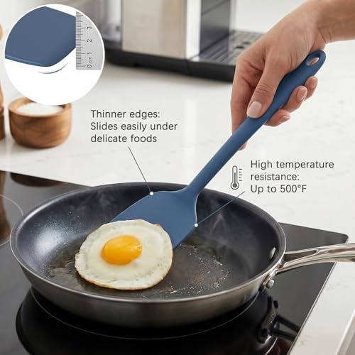 Coukre Silicone Spatula Set of 7, BPA Free Food Grade Silicone Cooking Utensils, Heat Resistant Kitchen Tools for Nonstick Cookware, Dishwasher Safe Spatulas for Cooking and Baking（7,PureDarkBlue）