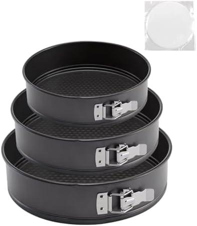 Springform Cake Pan, Cake Pan with 3 Different Size (9.5,10.2,11inch), Cake Molds for Baking with Removable Bottom, Non-Stick Bakeware for Effortless Baking（with 50 Pcs Parchment Paper Liners）