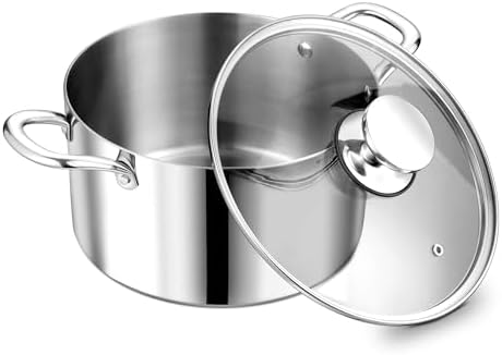 P&P CHEF 5 Quart Tri-Ply Stainless Steel Stock Pot, Cooking Pot with Lid