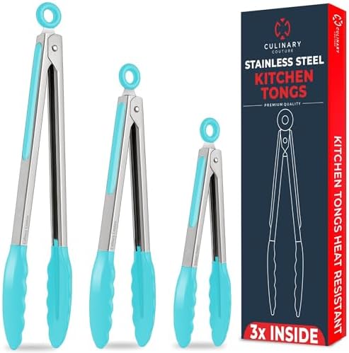 Kitchen Tongs - 12, 9 & 7 Inch Locking Silicone Tongs for Cooking, Set of 3