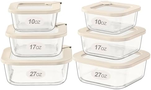 Urban Green Glass Food Storage Containers with Glass Lids, Microwave Safe Food Container Set, Airtight Meal Prep Containers, LeakProof, 100% Plastic Free, 6 Pack